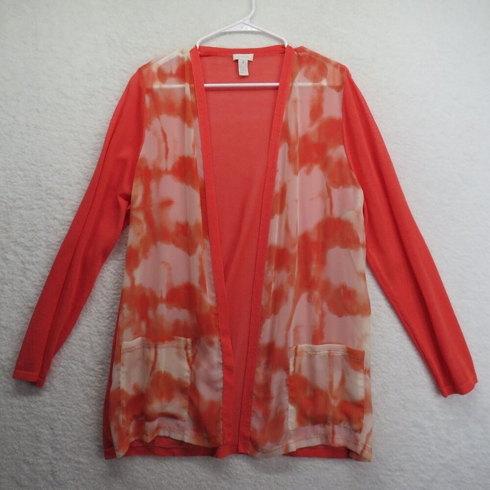 Chicos Cardigan‎ Size Extra Large Open Sheer Front Lightweight Knit Orange